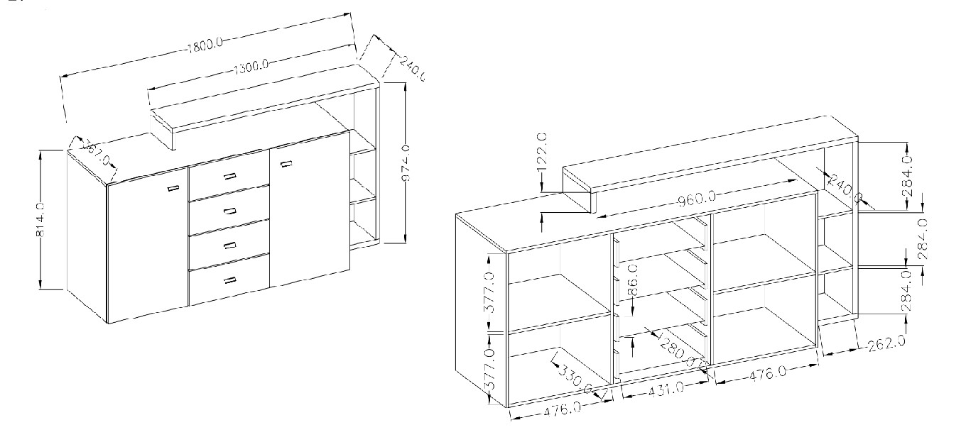 Komoda BOTA Bílá - beton Colorado