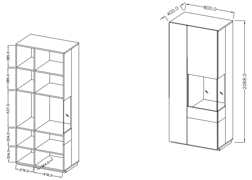 Vitrína I pravá SILKE Bílá - Dub Wotan