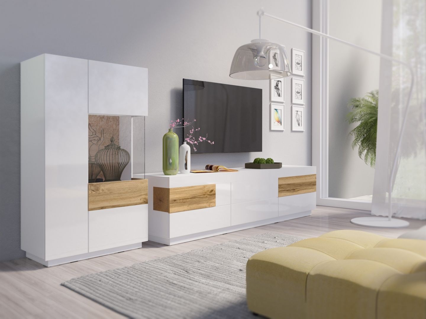 Vitrína II pravá SILKE Bílá - Dub Wotan