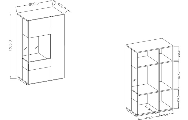 Vitrína II pravá SILKE Bílá - Dub Wotan