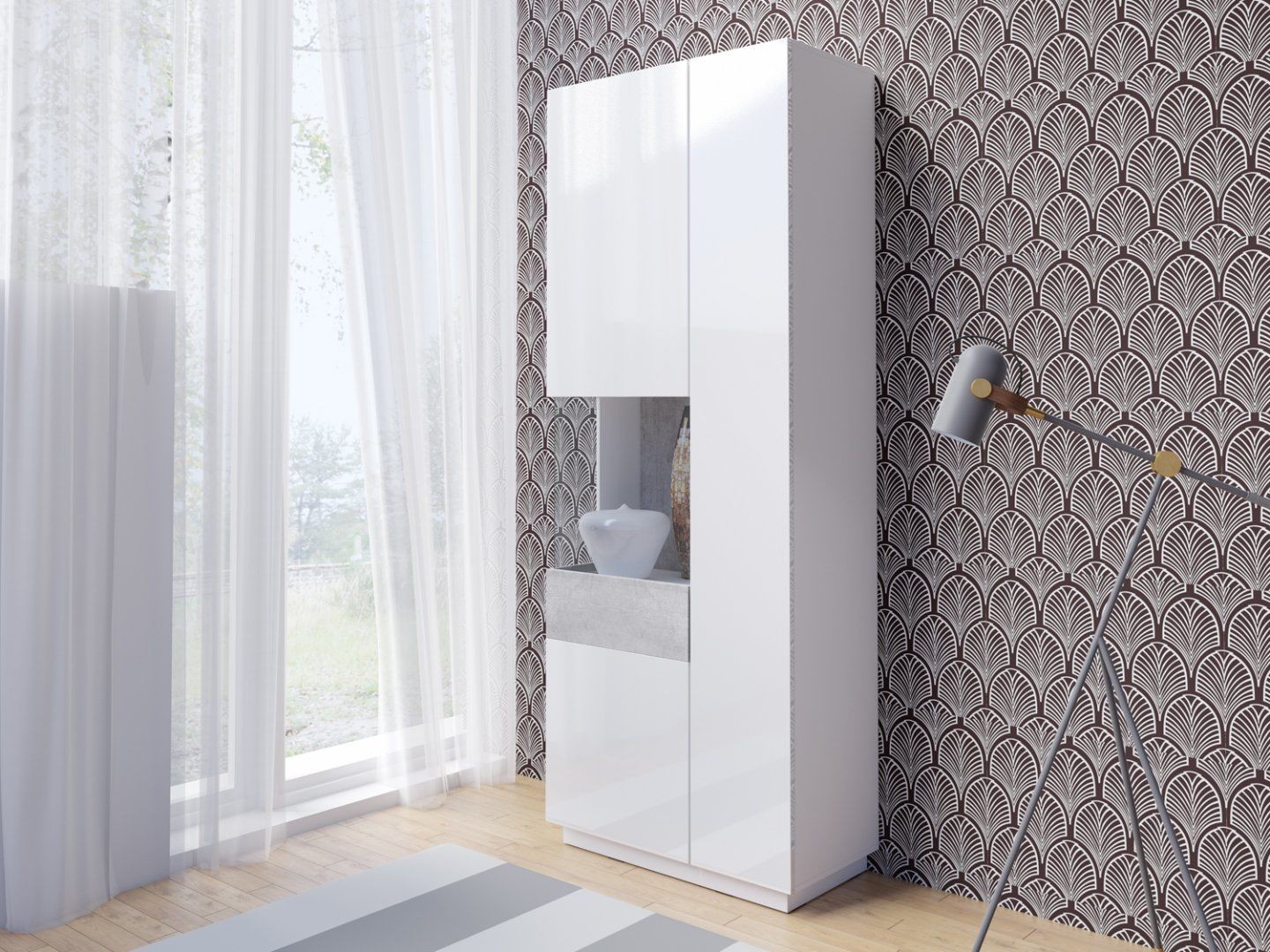 Vitrína I levá SILKE Bílá - Colorado Beton