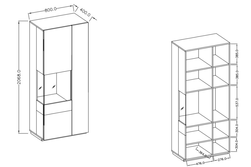 Vitrína I levá SILKE Bílá - Colorado Beton