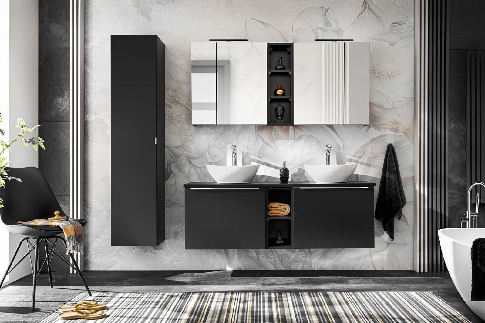 Koupelnová skříňka SANTA FEE ČERNÁ 84-60 - závěsná zrcadlo 60