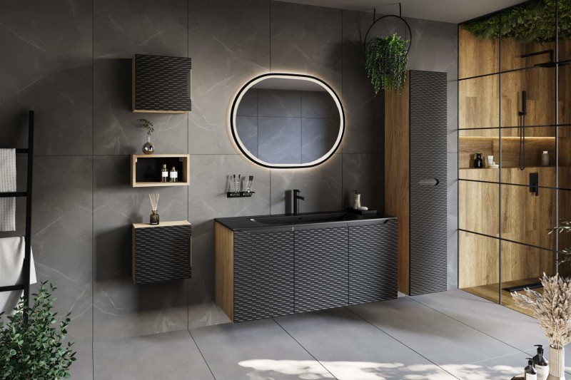 Koupelnová skříňka OCEAN ČERNÁ 80-02 2D - vysoká