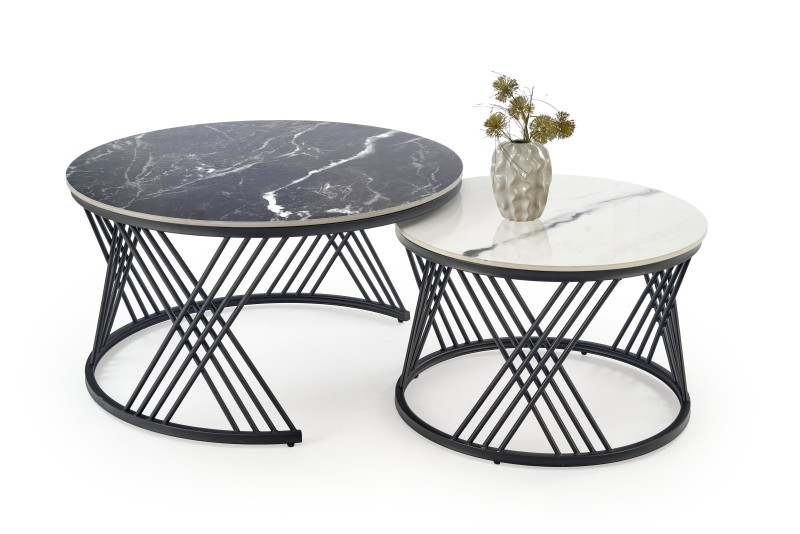 Set konferenčních stolků FLAMINGO černý/bílý mramor/černá