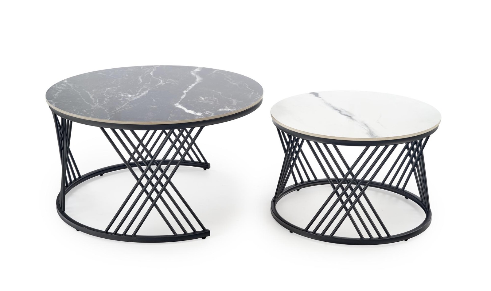 Set konferenčních stolků FLAMINGO černý/bílý mramor/černá