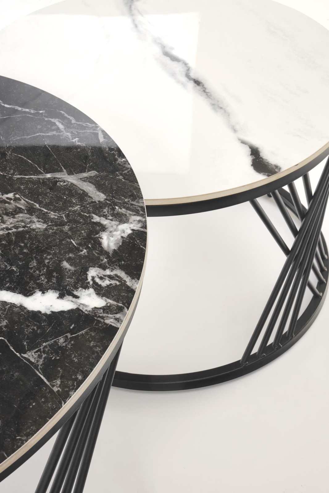 Set konferenčních stolků FLAMINGO černý/bílý mramor/černá