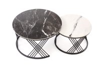 Set konferenčních stolků FLAMINGO černý/bílý mramor/černá