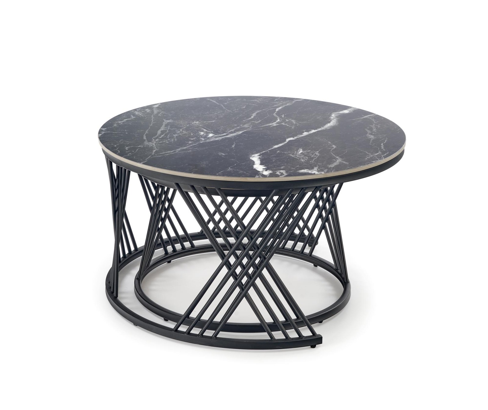 Set konferenčních stolků FLAMINGO černý/bílý mramor/černá