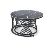 Set konferenčních stolků FLAMINGO černý/bílý mramor/černá