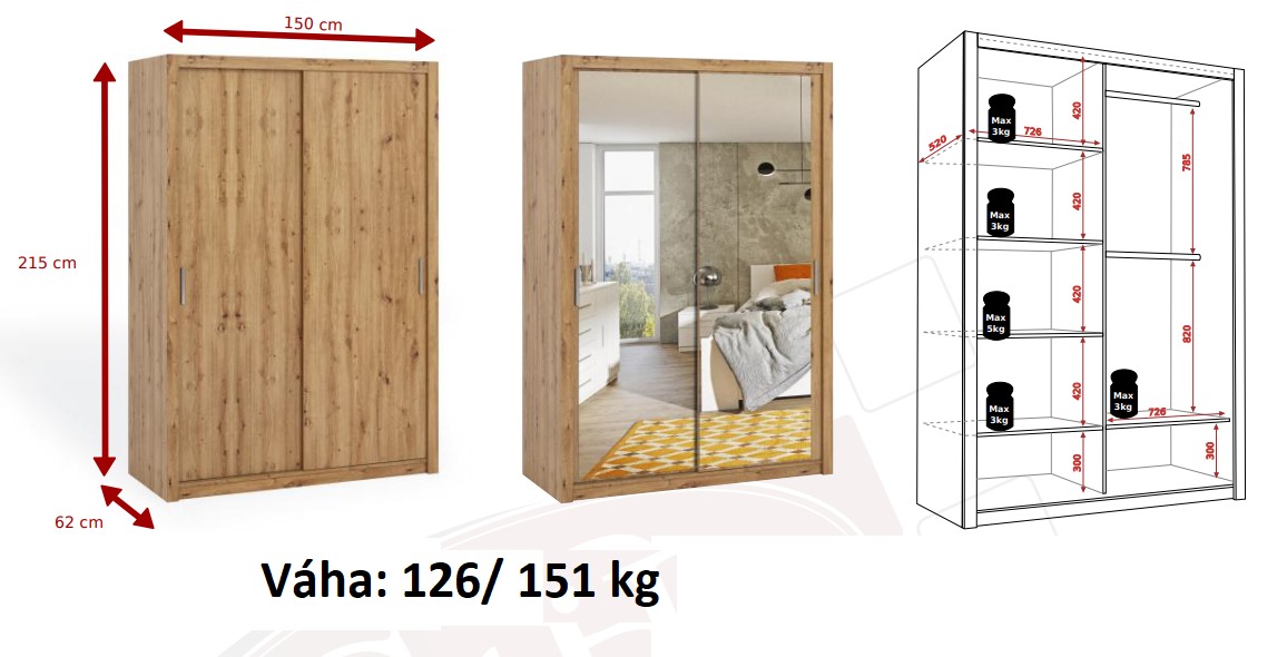 Posuvná šatní skříň BONNO 150