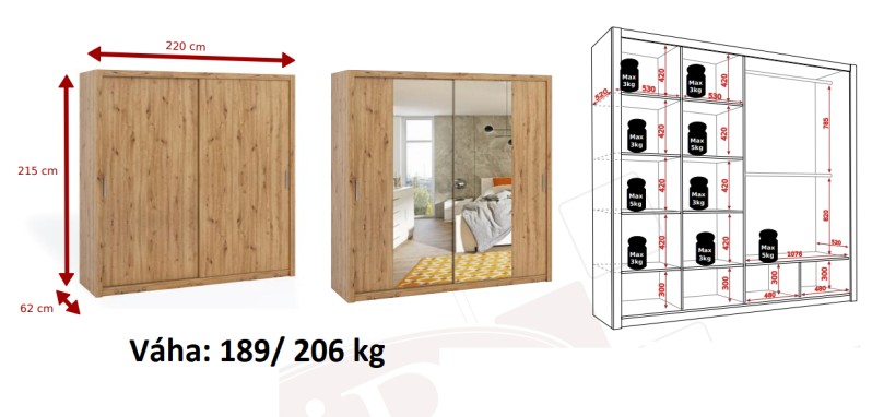 Posuvná šatní skříň BONNO 220