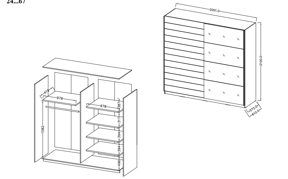 Šatní skříň GALAXY Dub Monastery/ Dub Monastery - černý lesk