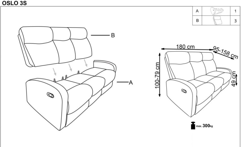 Relaxační rozkládací pohovka OSLO 3S