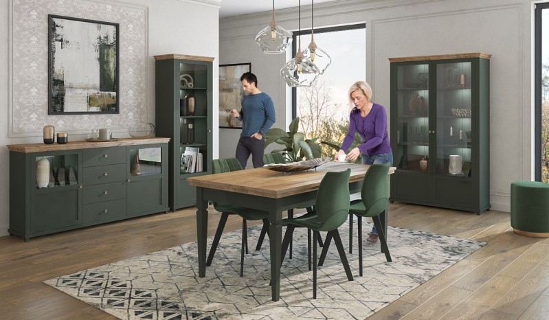 Vitrína EVORA Dub Lefkas - zelená